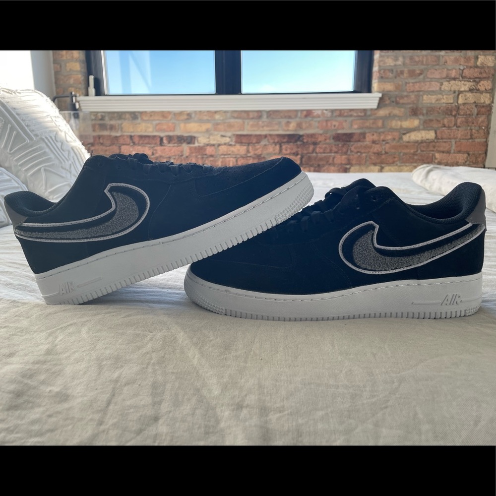 Nike Air Force One Chenille Swoosh Black Grey White Brand New Deadstock Sz 10
